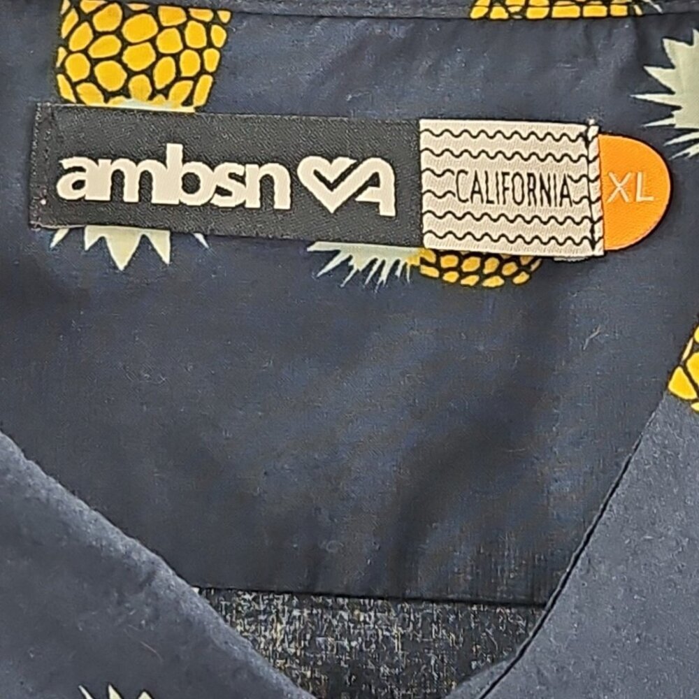Ambsn California Men's Shirt XL Blue 100% Cotton Pineapple Print Short Sleeve‎ - Picture 9 of 16